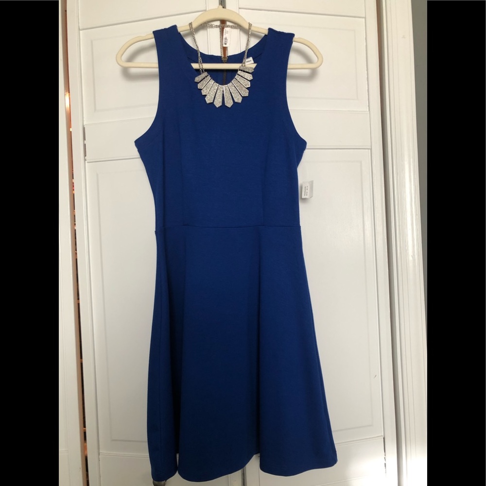Old Navy Blue Dress with NY&C necklace